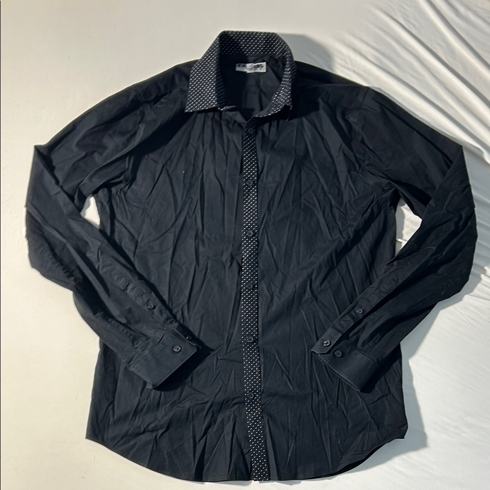 Express Men's Black Button-Down Dress Shirt w/ White Dot Patterned Collar Medium